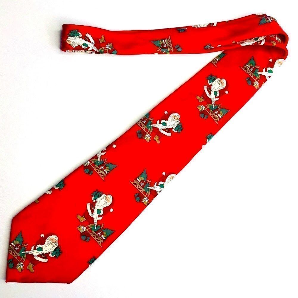 WEMBLEY🎅🏻Pure Silk Red Santa Claus Christmas Tie